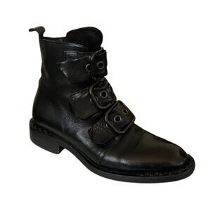 Just Juice Black Leather Buckle Ankle Boots – Goth Booties Size 37 Italy